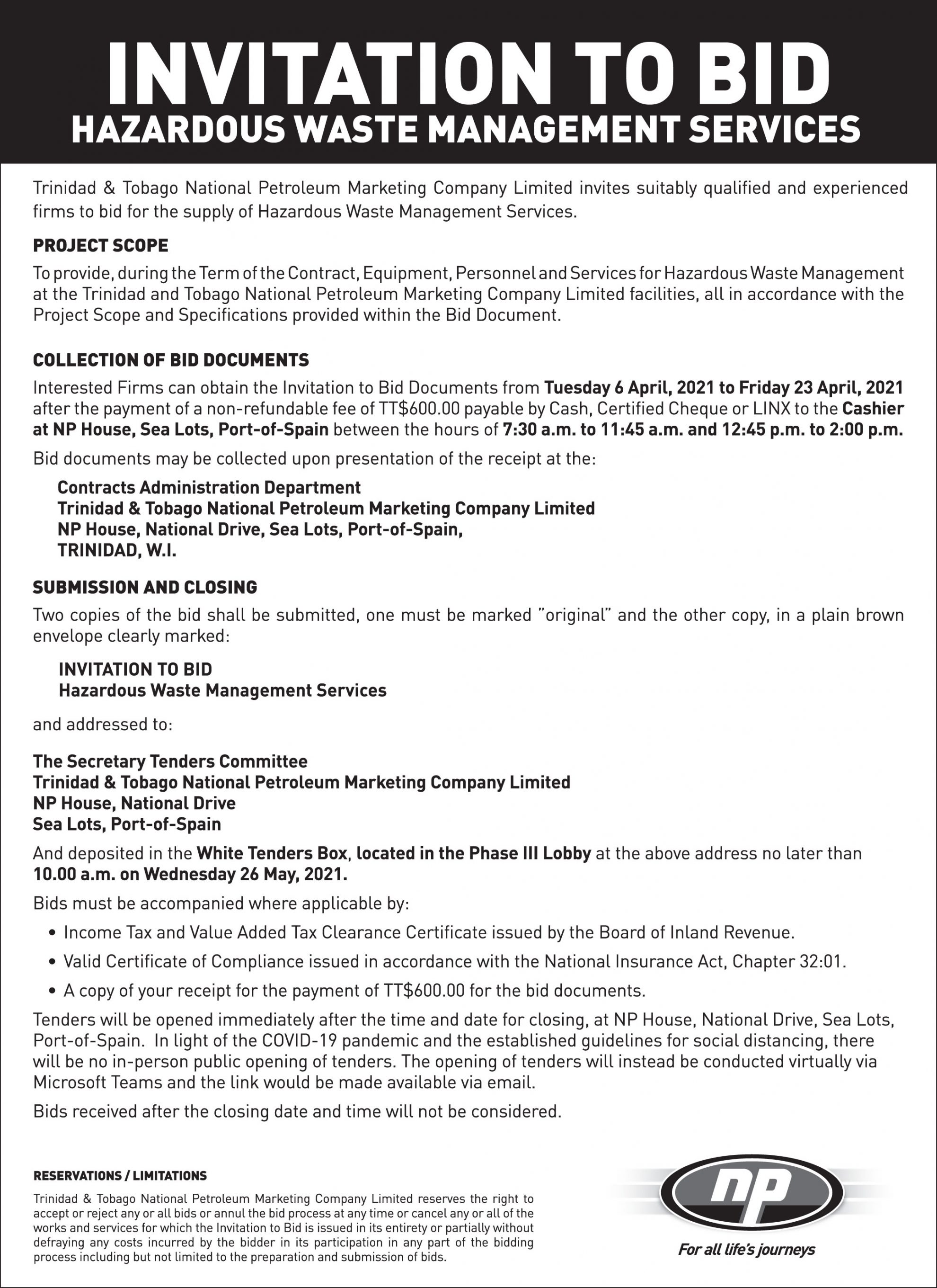 NP Tenders – Trinidad & Tobago National Petroleum Marketing Company Limited